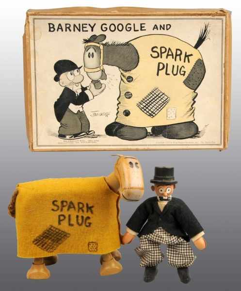 Appraisal: Barney Spark Plug Figures Description Boxes set of wooden figures