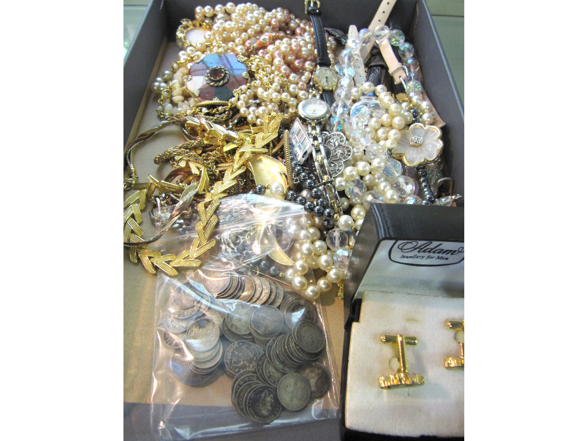 Appraisal: A box of costume jewellery and wristwatches