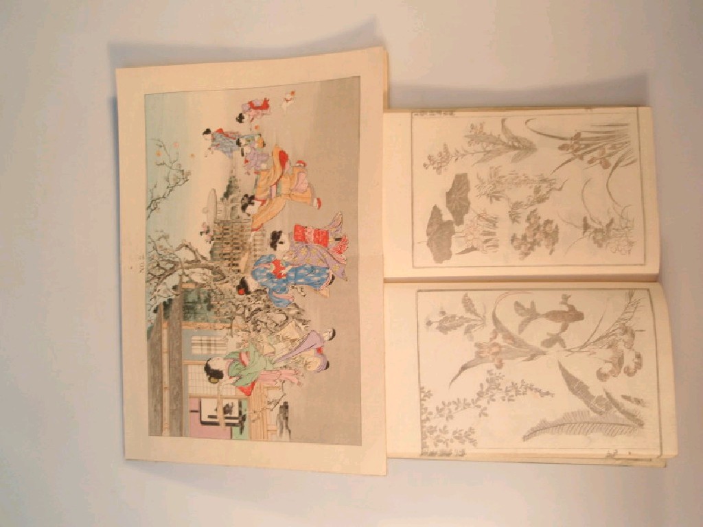 Appraisal: A book of thC Japanese woodblock prints depicting figures in