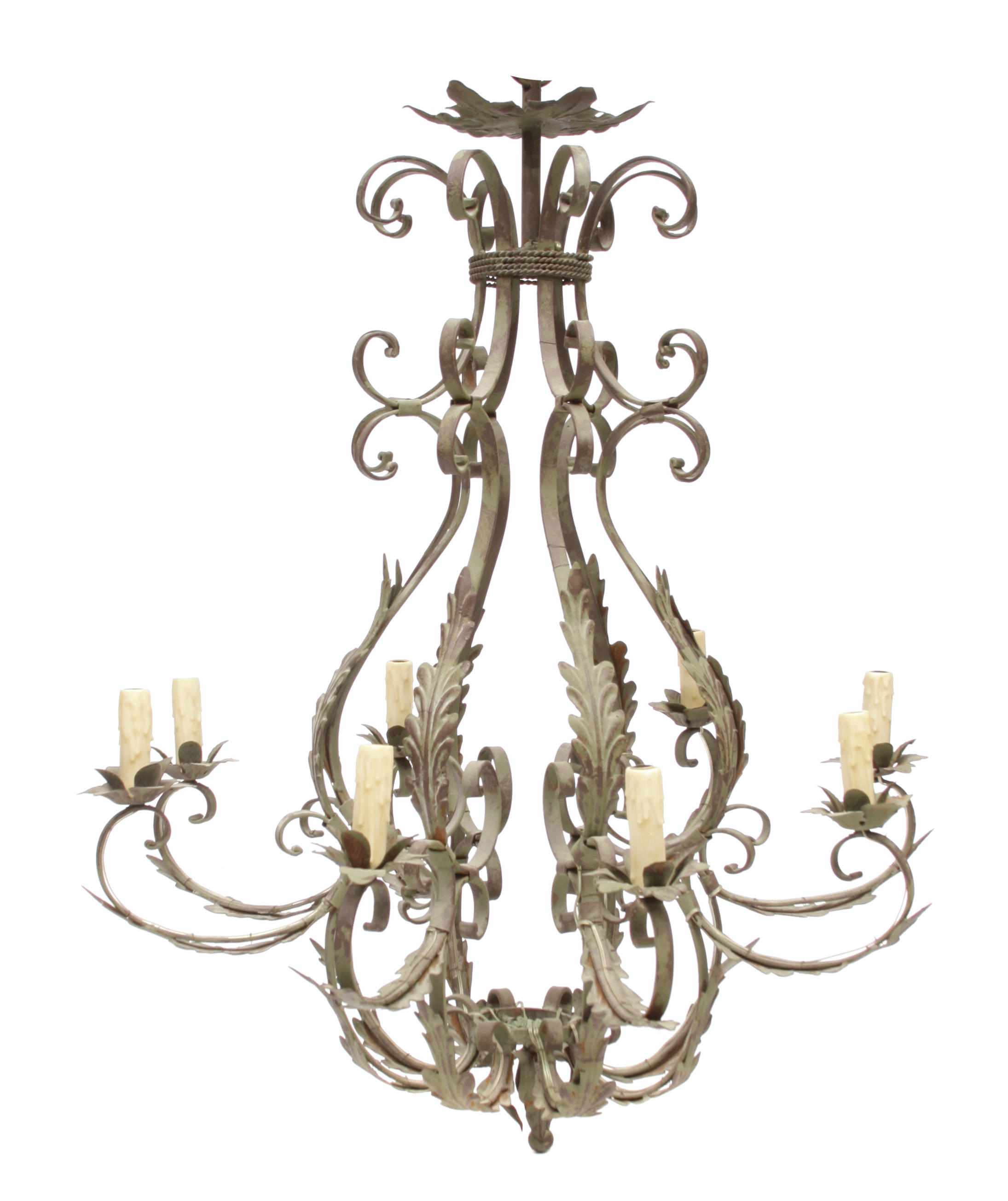 Appraisal: A Baroque style paint decorated iron eight light chandelier height