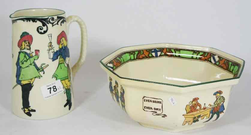 Appraisal: Royal Doulton Musketeer Seriesware Octaganal Bowl and Jug restoration to