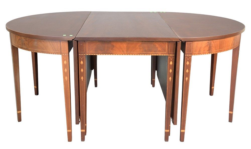 Appraisal: Custom Mahogany Federal Style Three Part Dining Table having oval