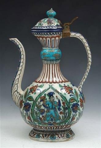 Appraisal: A TH CENTURY ISNIK EWER of polychrome tradtional designs of