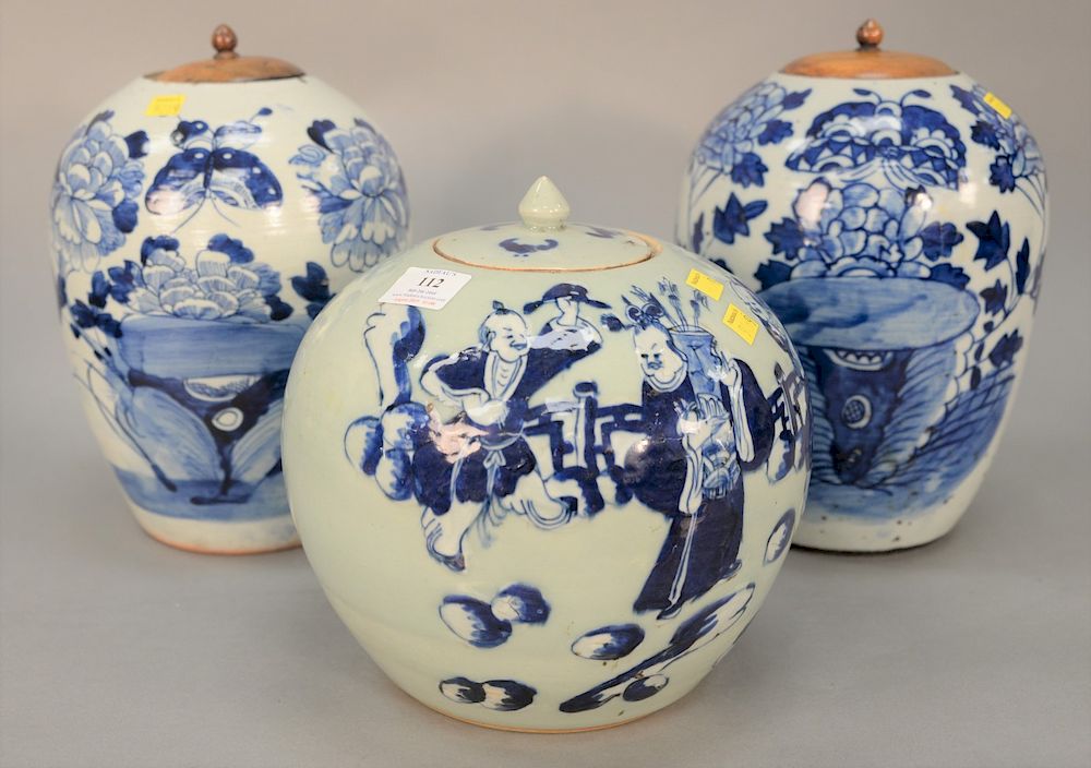 Appraisal: Three Chinese ginger jars to include a pair of blue