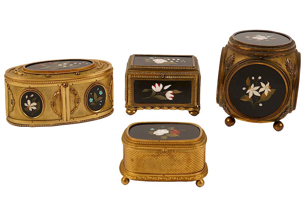 Appraisal: Pietra Dura Gilt Bronze Boxes different pietra dura gilt bronze