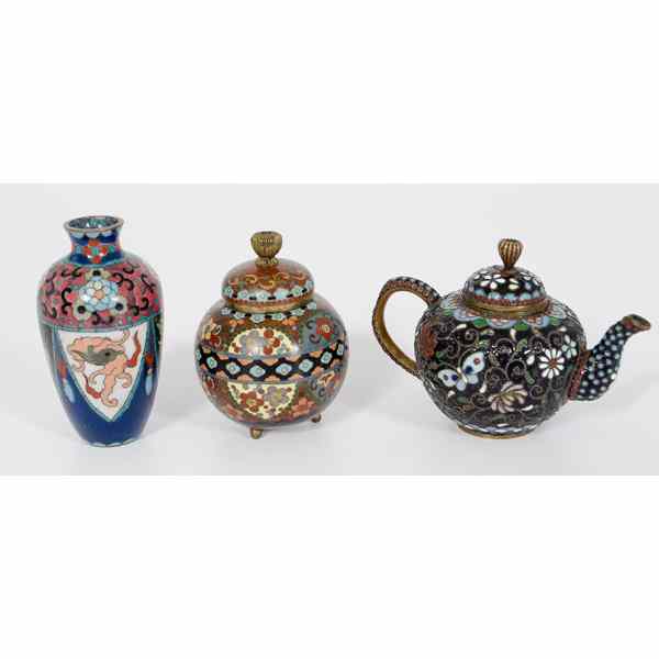 Appraisal: Miniature Chinese Cloisonne Chinese Three miniature cloisonne pieces including a