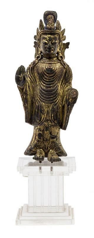 Appraisal: A Gilt Bronze Figure of Guanyin Height inches without stand