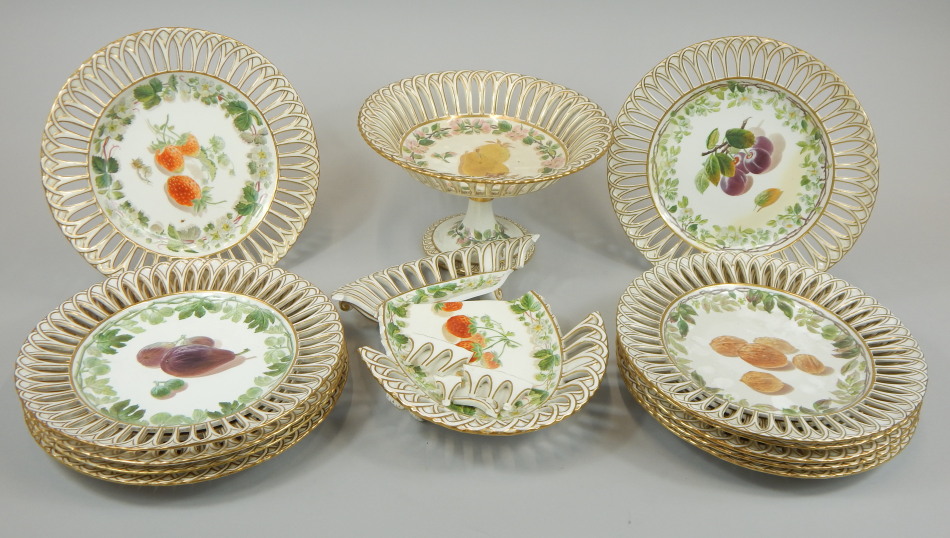 Appraisal: A thC Copeland porcelain part dessert service painted with fruit