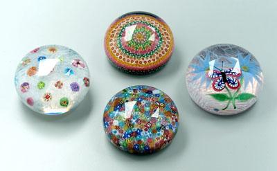 Appraisal: Four modern Baccarat paperweights all marked Baccarat and two millefiori