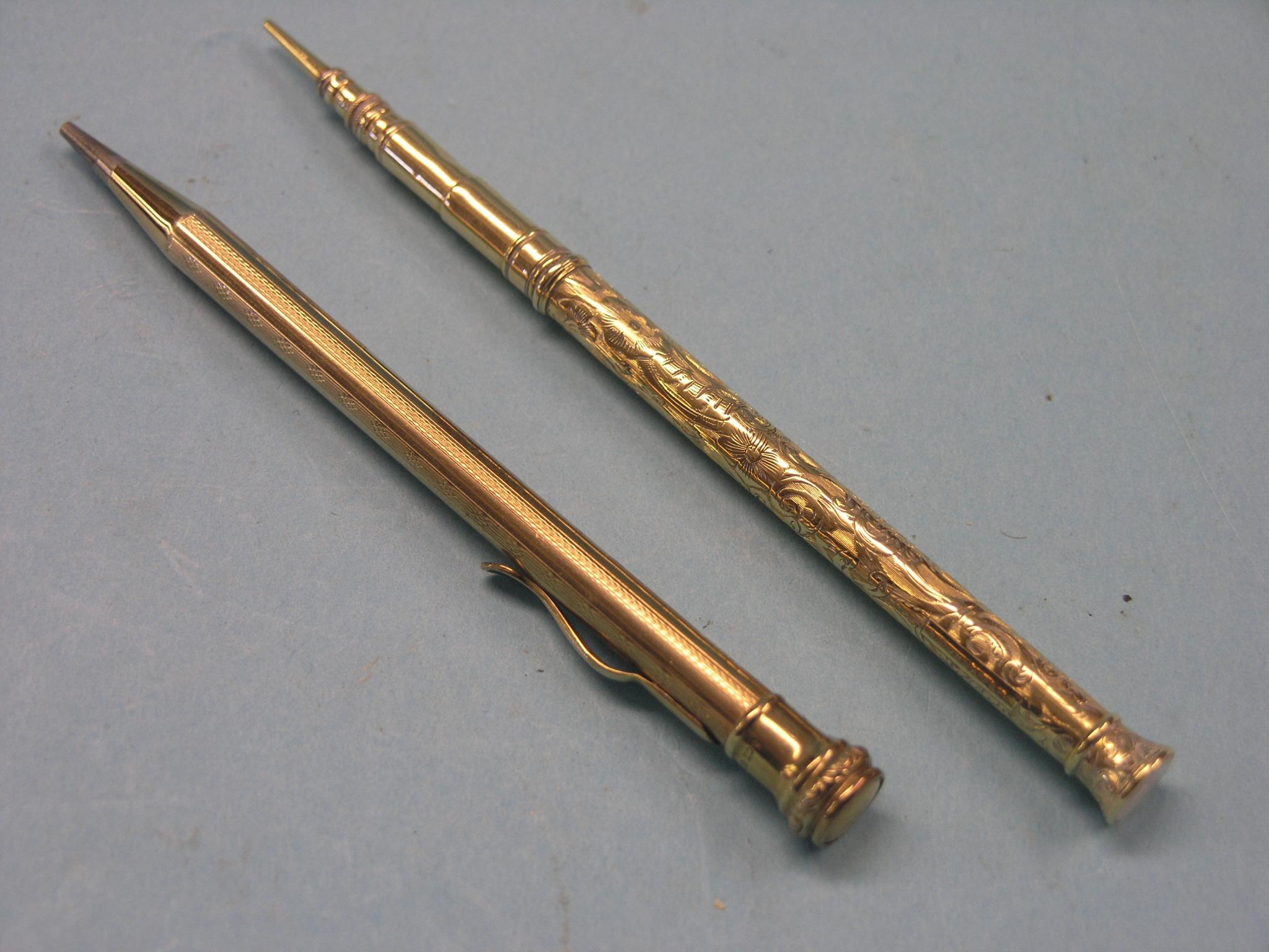 Appraisal: An engine-turned ct gold ever-pointed pencil and a Mordan Co