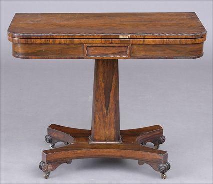 Appraisal: GEORGE IV ROSEWOOD GAMES TABLE The folding green baize-lined top