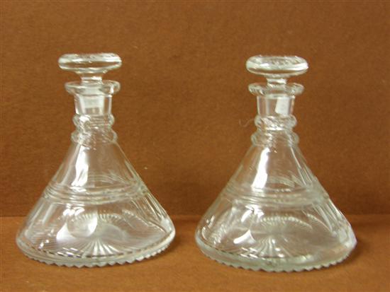 Appraisal: Pair of th Century clear glass ship decanters h in