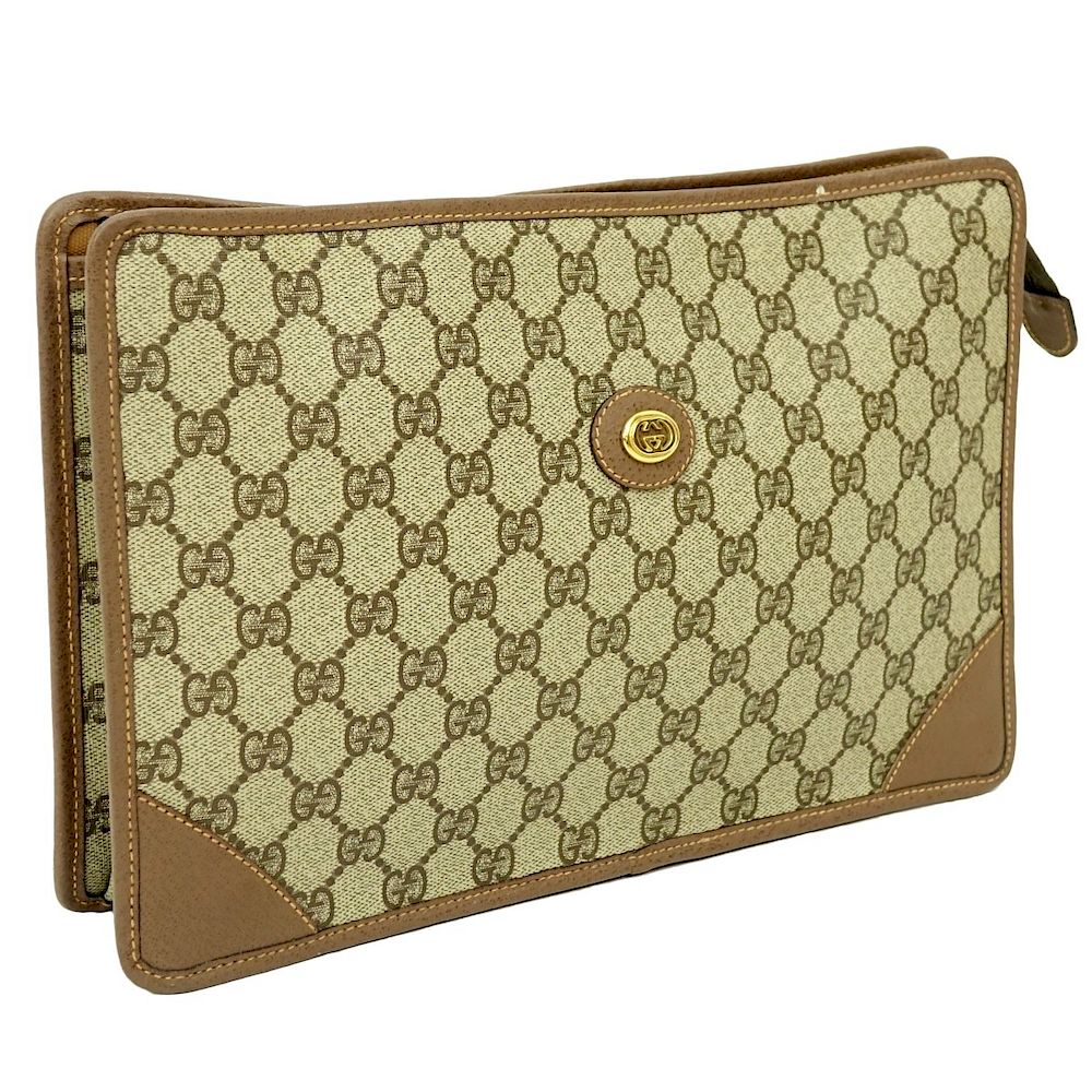 Appraisal: Gucci Beige Coated Canvas Vintage Clutch Gucci Beige Coated Canvas