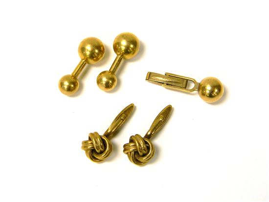 Appraisal: JEWELRY five pieces single round karat yellow gold ball cufflink