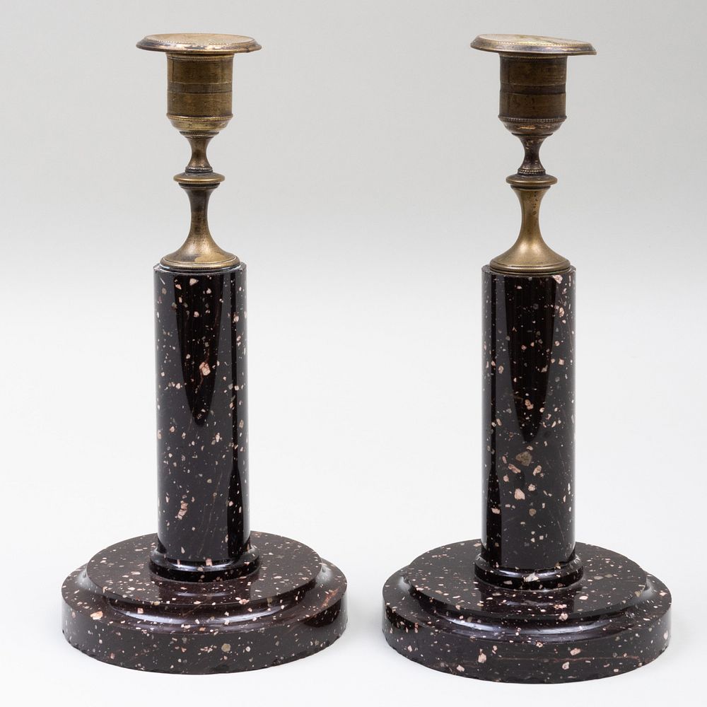 Appraisal: Pair of Continental Marble Candlesticks x in diam Condition Natural