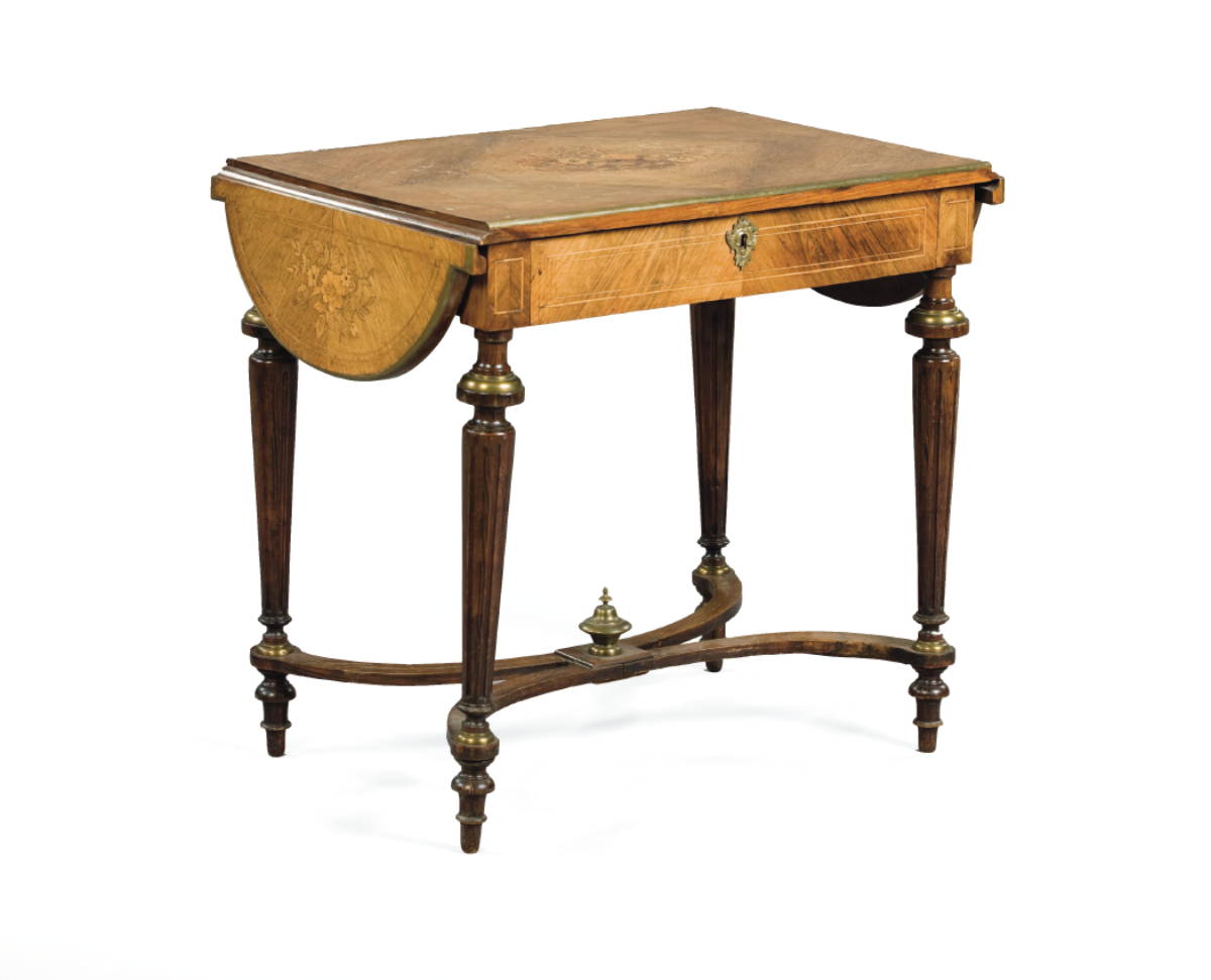 Appraisal: VICTORIAN INLAID MAHOGANY DROP-LEAF SIDE TABLE WITH DRAWER The rectangular