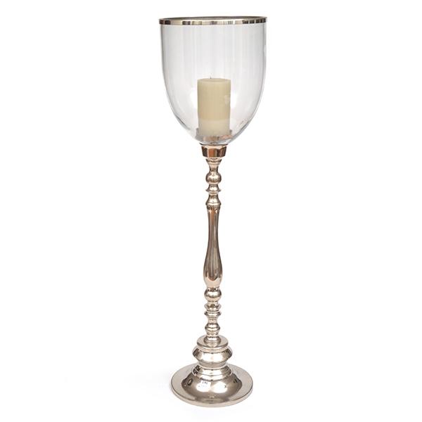 Appraisal: A CHROME CANDLE HOLDER WITH GLASS STORM SHADE CM HIGH