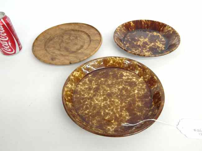 Appraisal: Lot including early birdseye maple plate and two Rockingham glaze