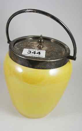 Appraisal: Early Moorcroft Biscuit Barrel with Yellow Lustre Glaze Silver Plated