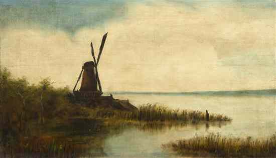 Appraisal: W Taylor th century Windmill by the Sea oil on