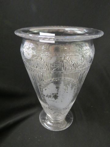 Appraisal: Cut and Etched Glass Vase medallion with landscape ray and