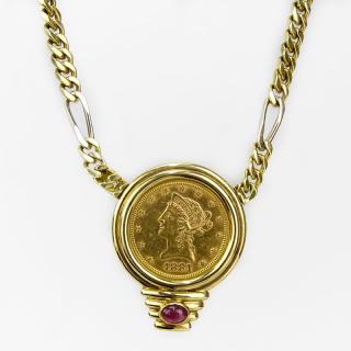 Appraisal: US Liberty Head Gold Coin Pendant Necklace with Karat Yellow