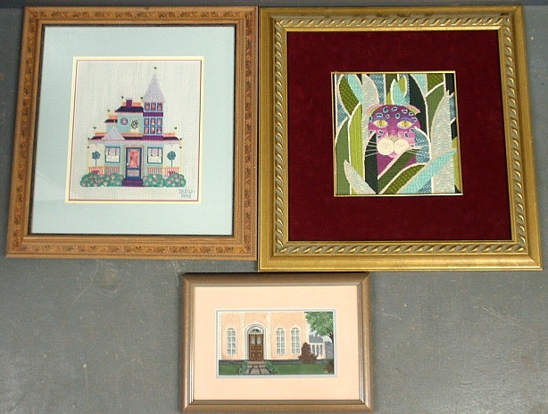 Appraisal: - Three framed needleworks by Mae Hightower Vandamm including one