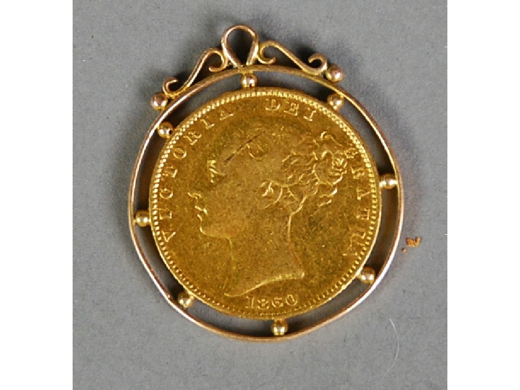 Appraisal: VICTORIA 'ANSELL' GOLD SOVEREIGN in soldered ball pattern circular mount