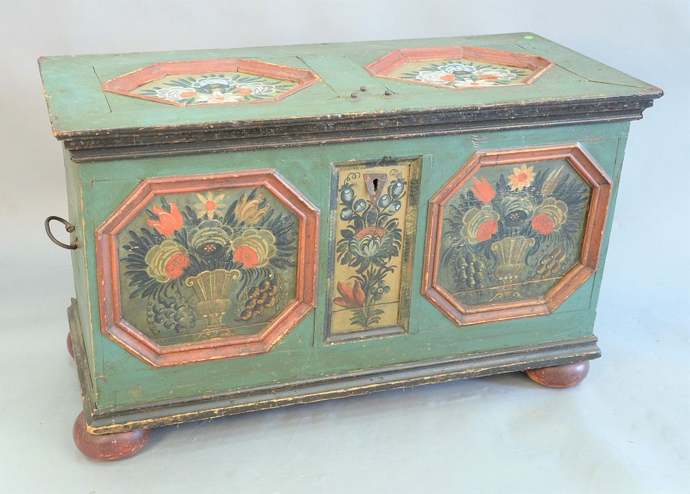 Appraisal: Lift top blanket chest with paint decoration ht wd dp