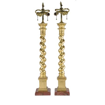 Appraisal: Pair of Italian Baroque Style Gilt-Wood Lamps Estimate -