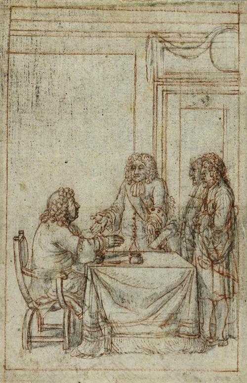 Appraisal: GERMAN TH CENTURY Three men deep in conversation Red pen