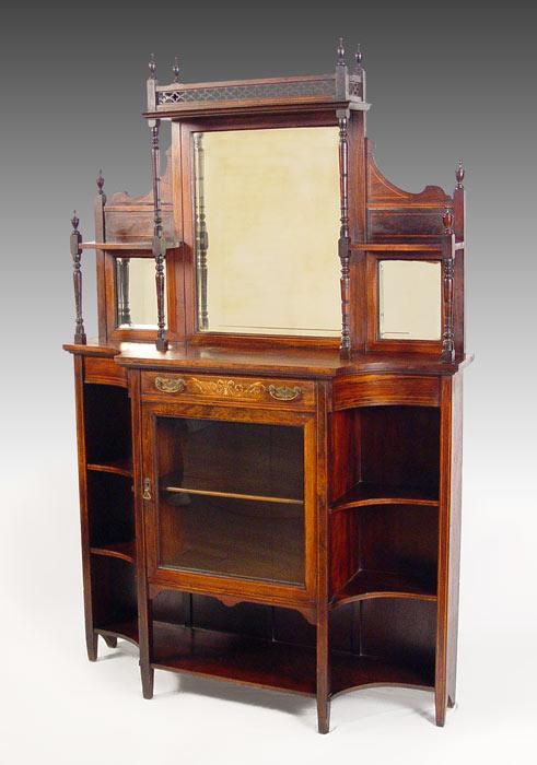 Appraisal: VICTORIAN ROSEWOOD STRING INLAY ETAGERE SIDE CABINET Combination of beveled