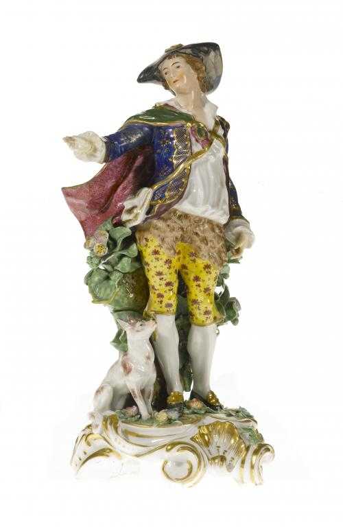 Appraisal: A FRENCH PORCELAIN FIGURE OF A DRESDEN SHEPHERD in black