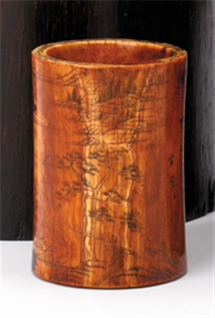 Appraisal: Chinese elephant ivory brush pot late ming Of plain cylindrical