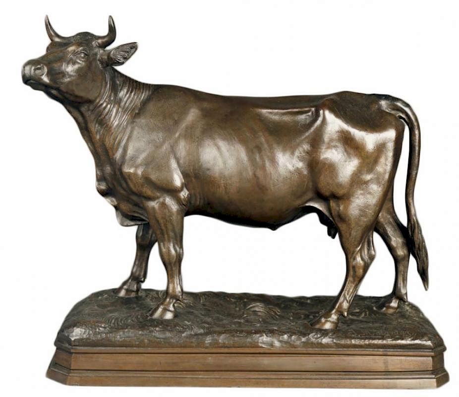 Appraisal: Jules Moigniez French - Standing Cow c bronze with warm