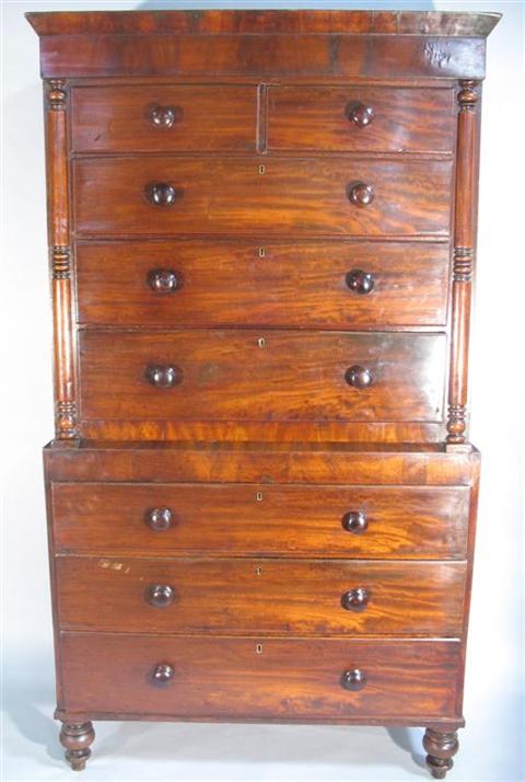 Appraisal: WILLIAM IV MAHOGANY CHEST-ON-CHEST The molded cornice over plain frieze