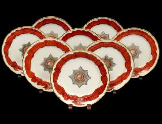 Appraisal: SET OF EIGHT RUSSIAN GARDNER PORCELAIN PLATES THREE RUSSIAN GARDNER