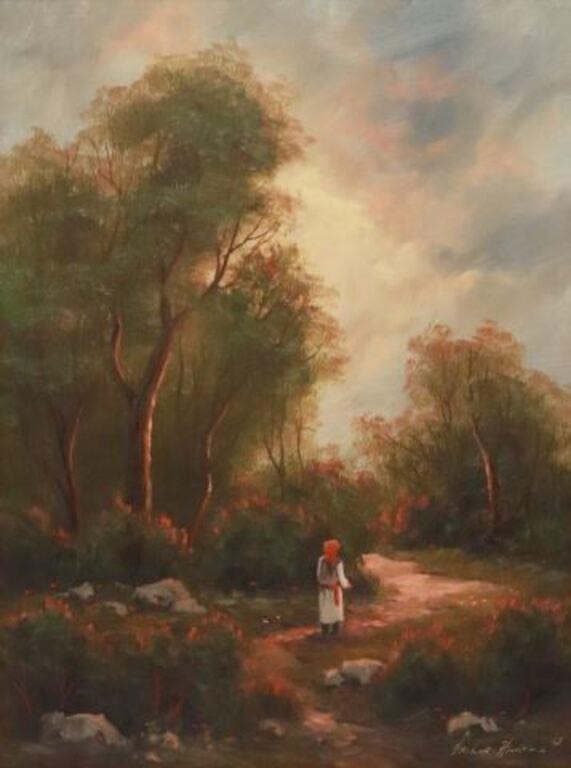 Appraisal: Framed oil on board painting A Walk In The Woods