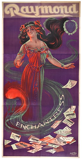 Appraisal: RAYMOND Raymond Enchantress Three-sheet color lithographed poster with a large