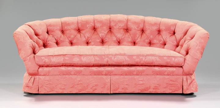 Appraisal: Contemporary Salmon Brocade Chesterfield with a tufted back extending to