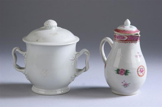 Appraisal: CHINESE EXPORT FAMILLE ROSE PORCELAIN CREAMER AND MONOCHROME SUGAR th