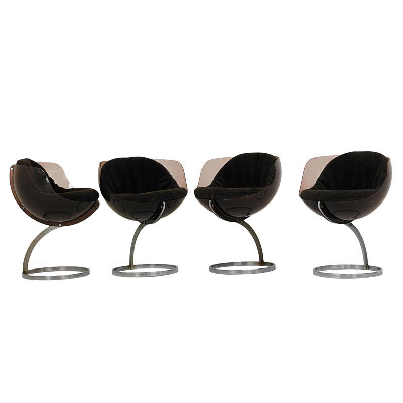 Appraisal: BORIS TABAKOFF Four Sphere side chairs Condition Report Moderate oxidation