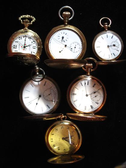 Appraisal: Six gold filled and silver hunting case pocket watches th