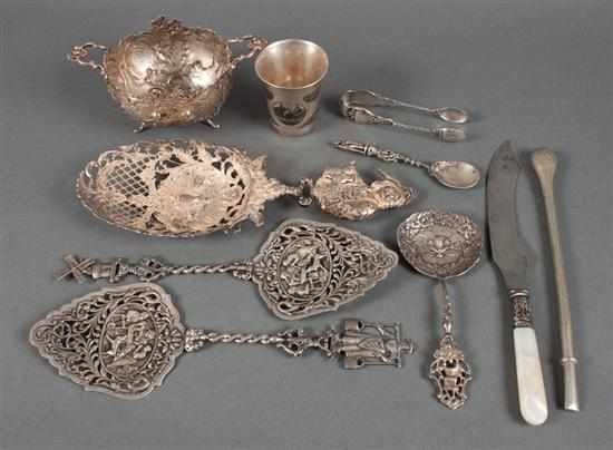 Appraisal: Ten items of Continental silver holloware and display pieces late