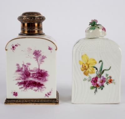 Appraisal: Two Berlin tea caddies circa - blue sceptre marks the