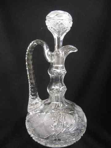 Appraisal: Brilliant Period Cut Glass Tall Decanter unusual double pinch neck