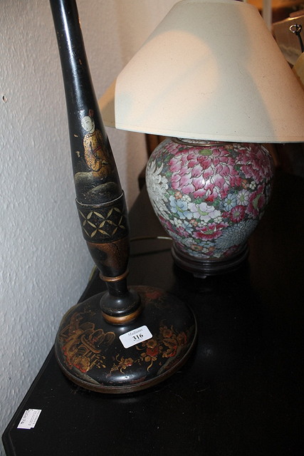 Appraisal: A CHINOISERIE BLACK AND GILT LACQUERED TABLE LAMP BASE decorated