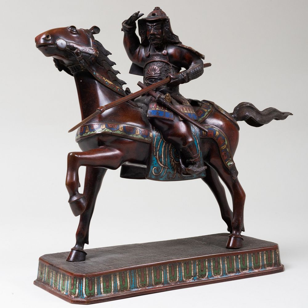 Appraisal: Japanese Bronze and Cloisonne Enamel Figure of a Samurai on