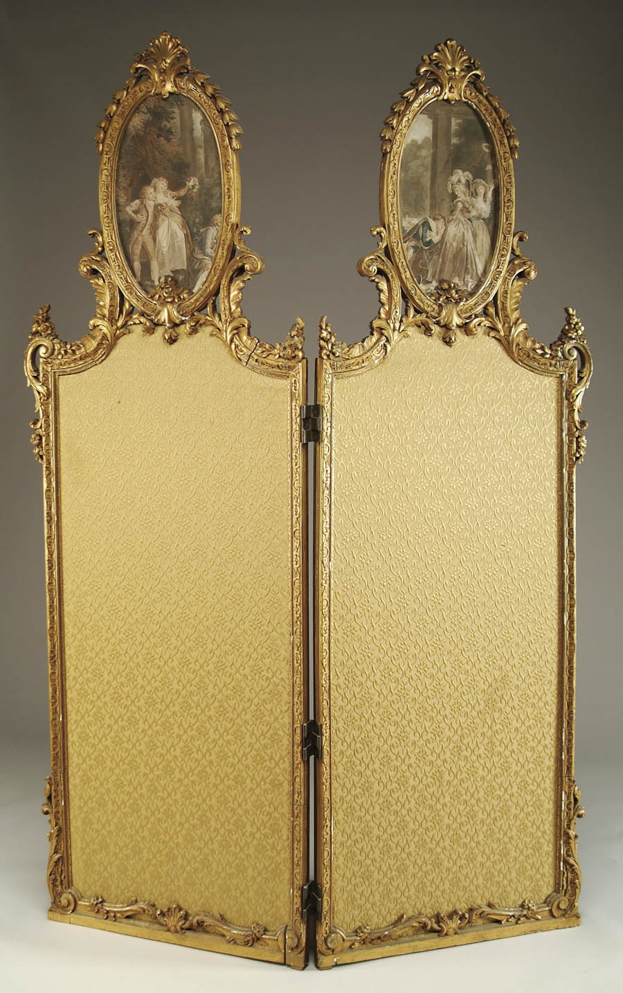 Appraisal: DECORATIVE GILT WOOD AND FABRIC ROOM SCREEN Two fold screen