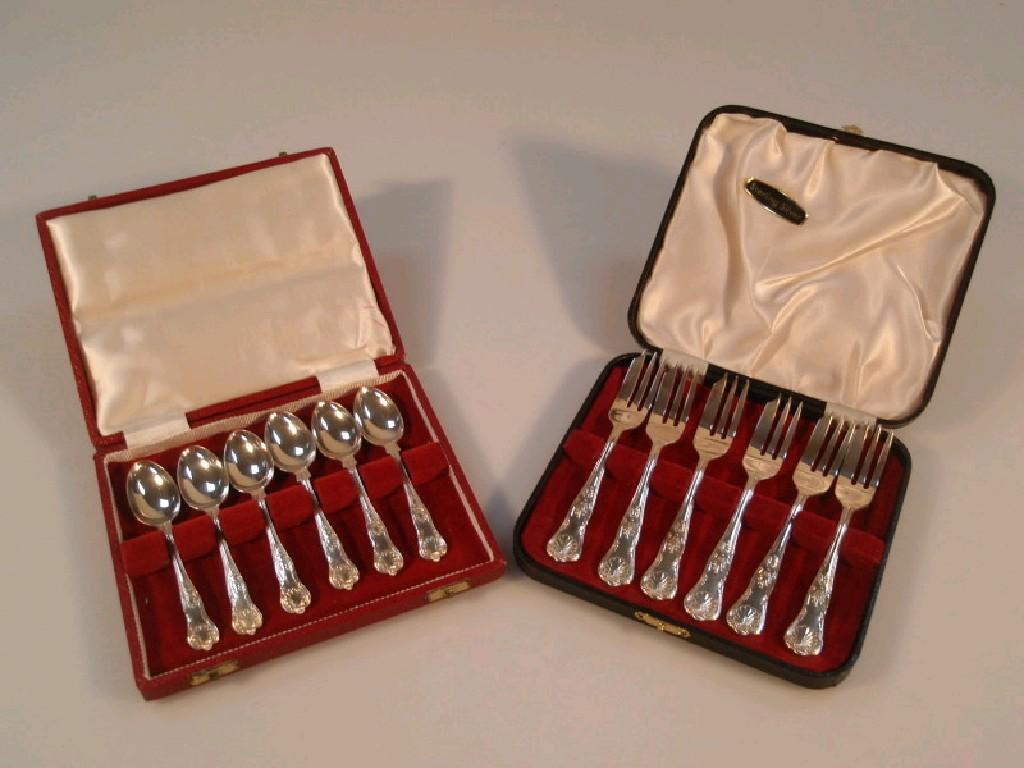 Appraisal: A set of six Viners silver Kings pattern cake forks